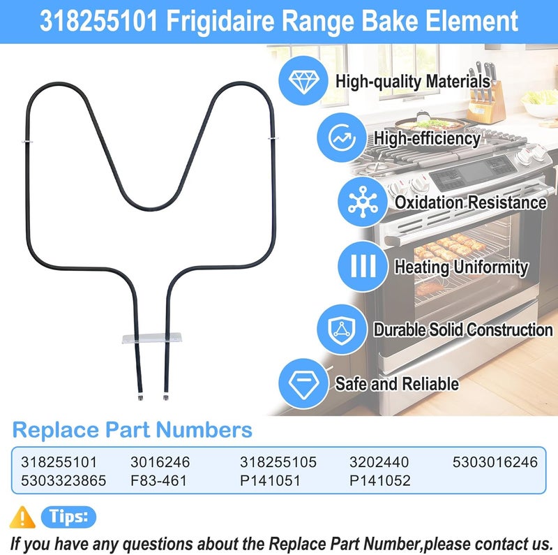S-Union UPGRADED 318255101 Oven Heating Element Compatible with Frigidaire Tappan Kenmore Range Ovens Parts,318255101 Oven Bake Element Replacement 3016246 318255105 FFEW2425LSA FEB24S2ABA Heating Elements - Image 3